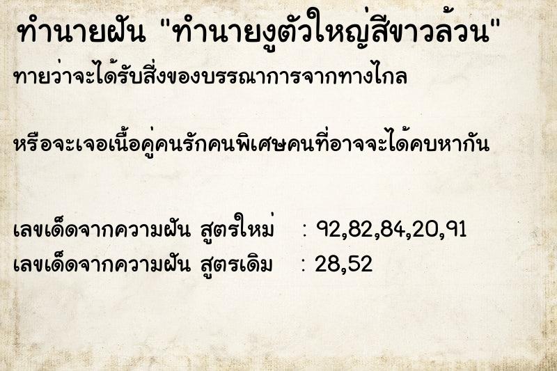 ทำนายฝันทำนายงูตัวใหญ่สีขาวล้วน ทำนายฝันทำนายฝันทำนายงูตัวใหญ่สีขาวล้วน