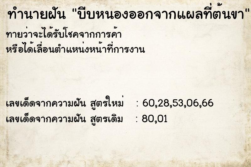 ทำนายฝันบีบหนองออกจากแผลที่ต้นขา ทำนายฝันทำนายฝันบีบหนองออกจากแผลที่ต้นขา