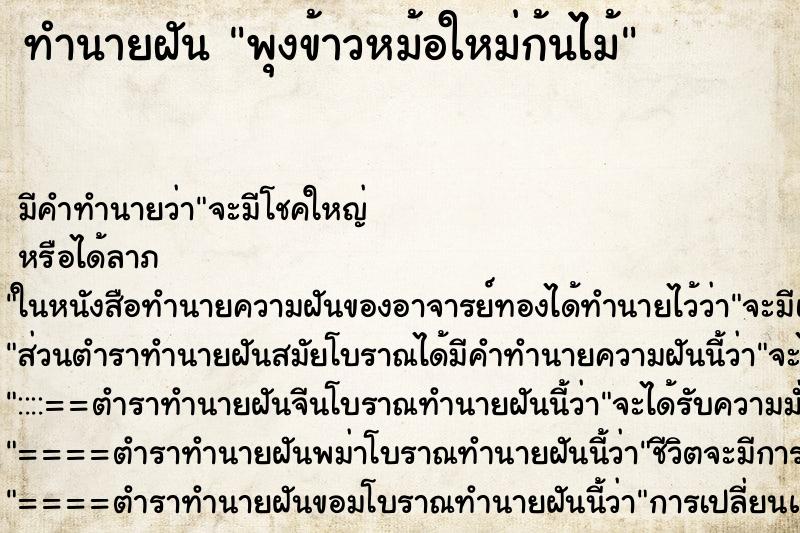 ทำนายฝันพุงข้าวหม้อใหม่ก้นไม้ ทำนายฝันทำนายฝันพุงข้าวหม้อใหม่ก้นไม้