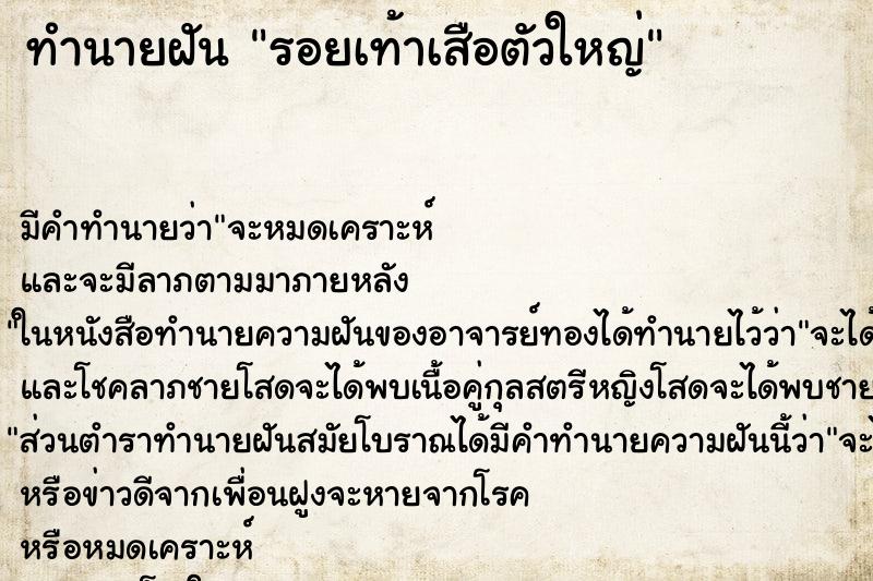 ทำนายฝัน รอยเท้าเสือตัวใหญ่ ทำนายฝัน รอยเท้าเสือตัวใหญ่