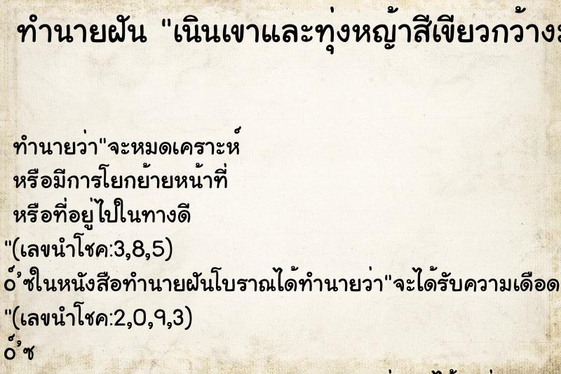 ทำนายฝัน เนินเขาและทุ่งหญ้าสีเขียวกว้างมากสวย