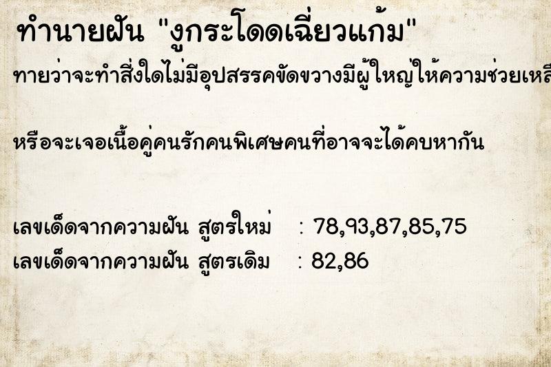 ทำนายฝันงูกระโดดเฉี่ยวแก้ม ทำนายฝันทำนายฝันงูกระโดดเฉี่ยวแก้ม