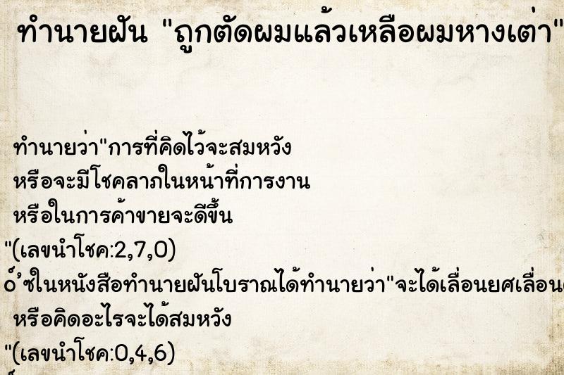 ทำนายฝัน ถูกตัดผมแล้วเหลือผมหางเต่า ทำนายฝัน ถูกตัดผมแล้วเหลือผมหางเต่า