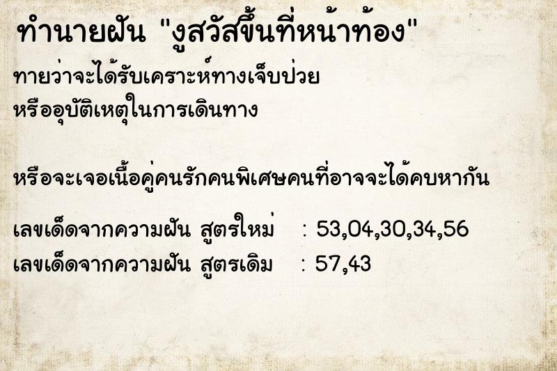 ทำนายฝันงูสวัสขึ้นที่หน้าท้อง ทำนายฝันทำนายฝันงูสวัสขึ้นที่หน้าท้อง