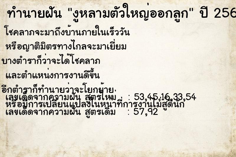 ทำนายฝันงูหลามตัวใหญ่ออกลูก ทำนายฝันทำนายฝันงูหลามตัวใหญ่ออกลูก