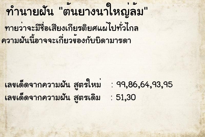 ทำนายฝันทำนายฝันต้นยางนาใหญ่ล้ม
