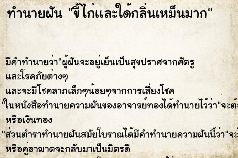 ทำนายฝัน ขี้ไก่เเละใด้กลิ่นเหม็นมาก