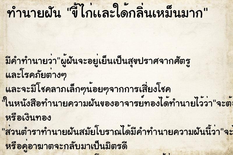 ทำนายฝัน ขี้ไก่เเละใด้กลิ่นเหม็นมาก ตำราโบราณ แม่นที่สุดในโลก