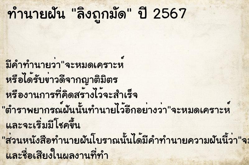 ทำนายฝันลิงถูกมัด ทำนายฝันทำนายฝันลิงถูกมัด