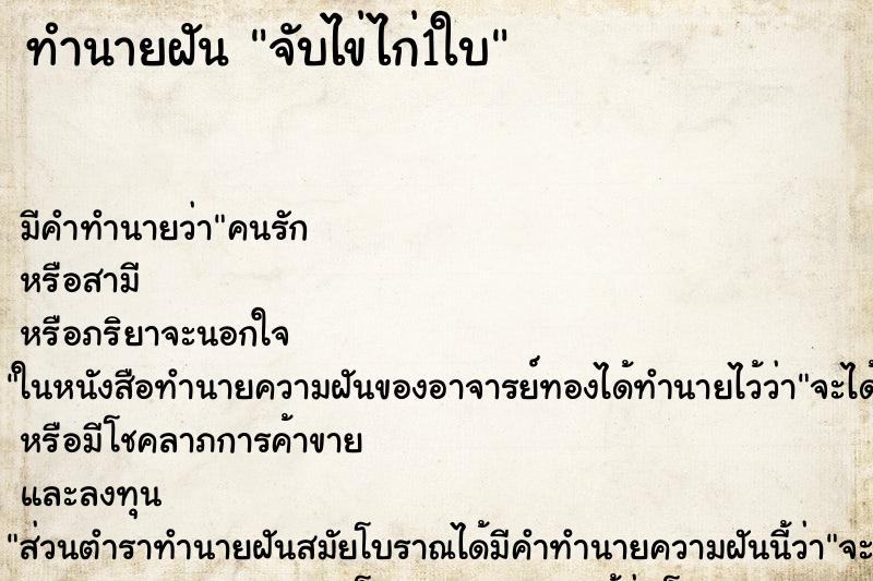 ทำนายฝันทำนายฝันจับไข่ไก่1ใบ