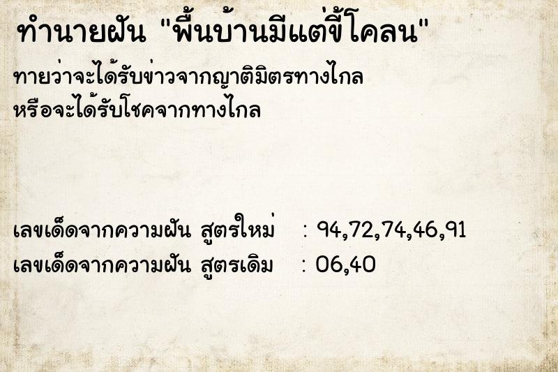 ทำนายฝันพื้นบ้านมีแต่ขี้โคลน ทำนายฝันทำนายฝันพื้นบ้านมีแต่ขี้โคลน