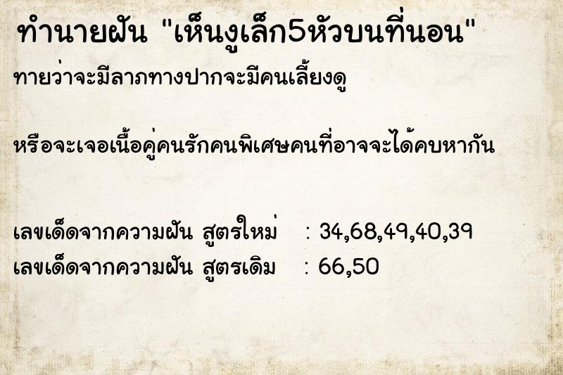 ทำนายฝันเห็นงูเล็ก5หัวบนที่นอน ทำนายฝันทำนายฝันเห็นงูเล็ก5หัวบนที่นอน