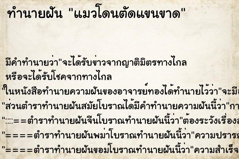 ทำนายฝันแมวโดนตัดแขนขาด ทำนายฝันทำนายฝันแมวโดนตัดแขนขาด