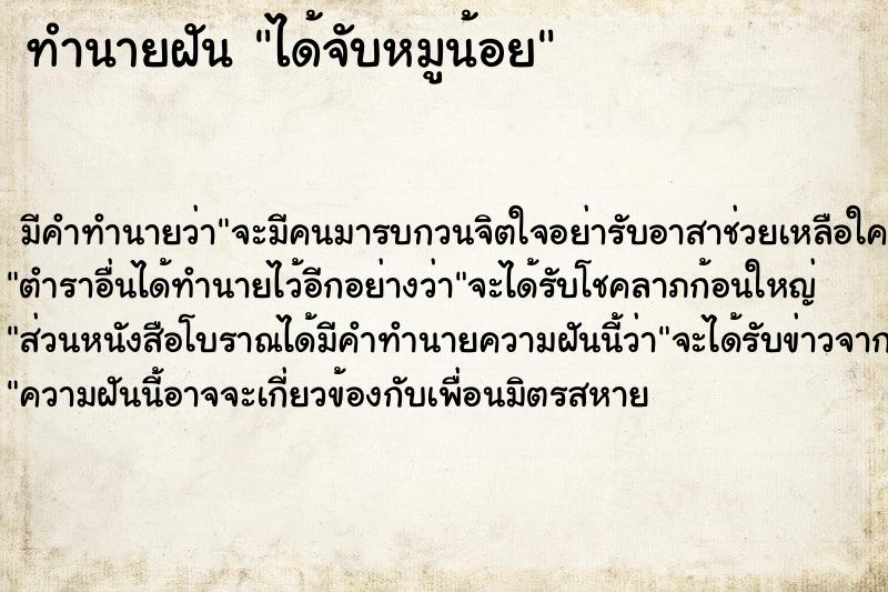 ทำนายฝันได้จับหมูน้อย ทำนายฝันทำนายฝันได้จับหมูน้อย