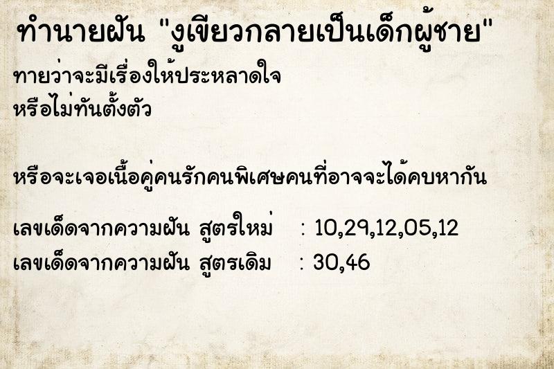 ทำนายฝันงูเขียวกลายเป็นเด็กผู้ชาย ทำนายฝันทำนายฝันงูเขียวกลายเป็นเด็กผู้ชาย