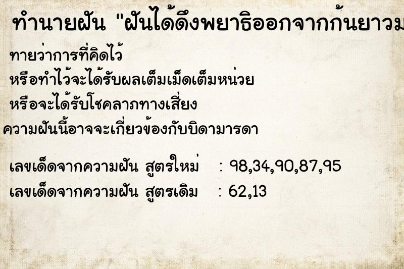 ทำนายฝันฝันได้ดึงพยาธิออกจากก้นยาวมาก ทำนายฝันทำนายฝันฝันได้ดึงพยาธิออกจากก้นยาวมาก