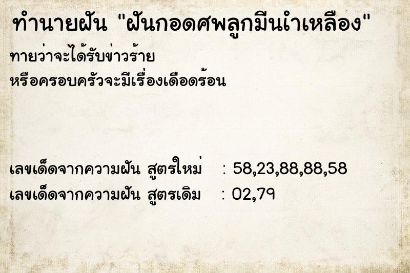 ทำนายฝัน ฝันกอดศพลูกมีนเำเหลือง ทำนายฝัน ฝันกอดศพลูกมีนเำเหลือง
