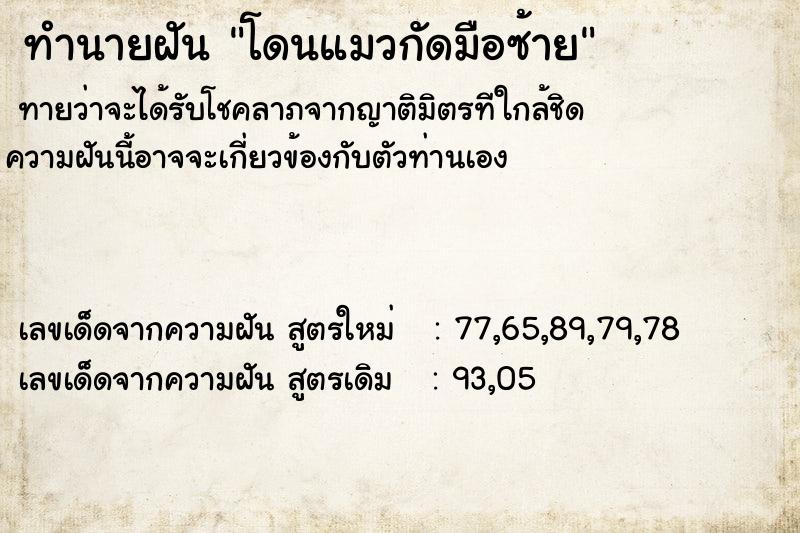 ทำนายฝันทำนายฝันโดนแมวกัดมือซ้าย