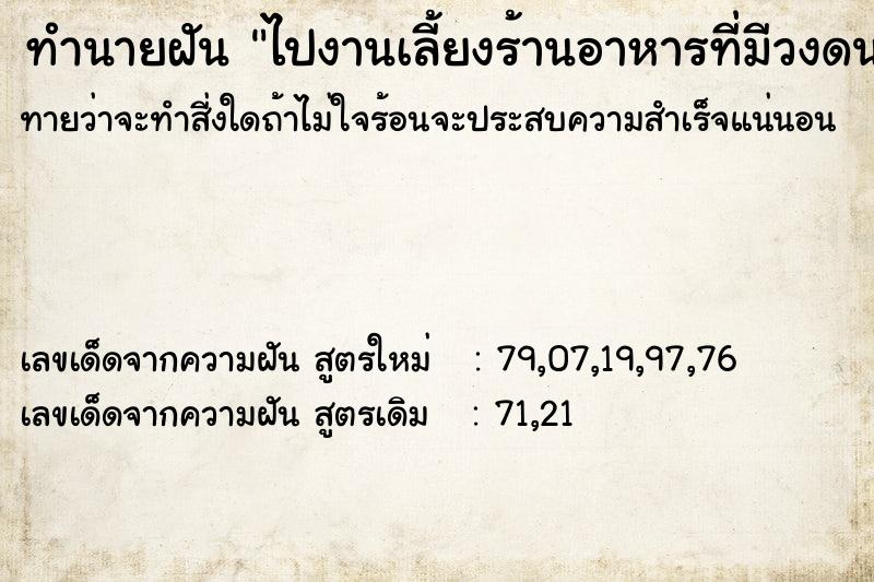 ทำนายฝัน ไปงานเลี้ยงร้านอาหารที่มีวงดนตรี ทำนายฝัน ไปงานเลี้ยงร้านอาหารที่มีวงดนตรี