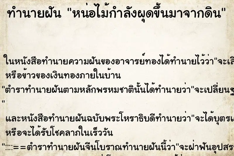 ทำนายฝัน หน่อไม้กำลังผุดขึ้นมาจากดิน ตำราโบราณ แม่นที่สุดในโลก