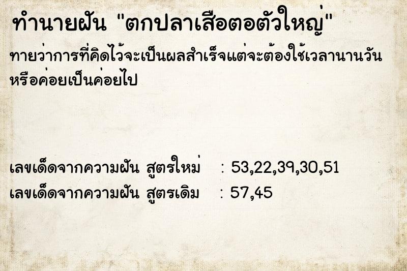 ทำนายฝัน ตกปลาเสือตอตัวใหญ่ ทำนายฝัน ตกปลาเสือตอตัวใหญ่