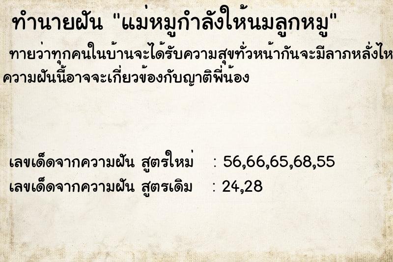 ทำนายฝันแม่หมูกำลังให้นมลูกหมู ทำนายฝันทำนายฝันแม่หมูกำลังให้นมลูกหมู