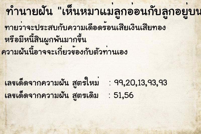 ทำนายฝันทำนายฝันเห็นหมาแม่ลูกอ่อนกับลูกอยู่บนถนน