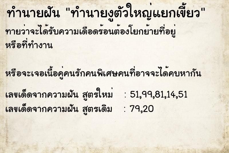 ทำนายฝันทำนายงูตัวใหญ่แยกเขี้ยว ทำนายฝันทำนายฝันทำนายงูตัวใหญ่แยกเขี้ยว