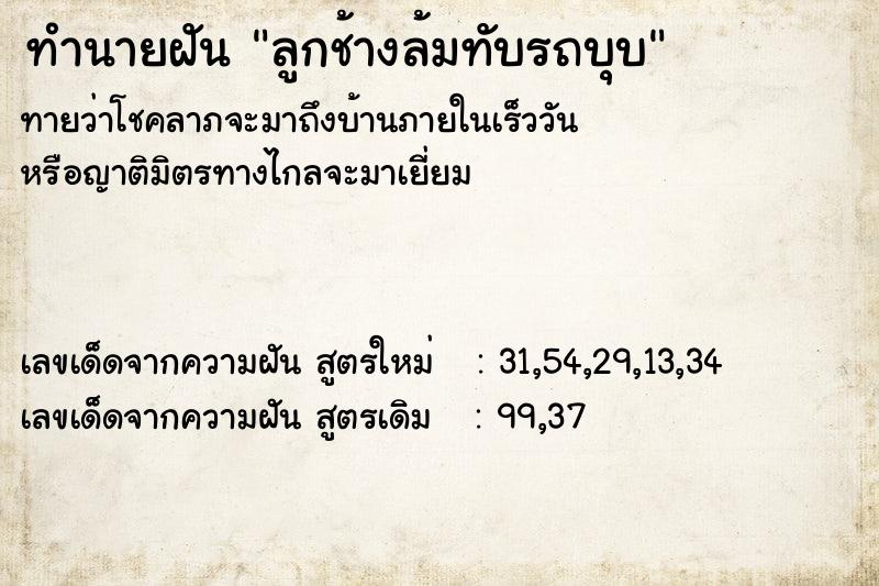 ทำนายฝัน ลูกช้างล้มทับรถบุบ ตำราโบราณ แม่นที่สุดในโลก