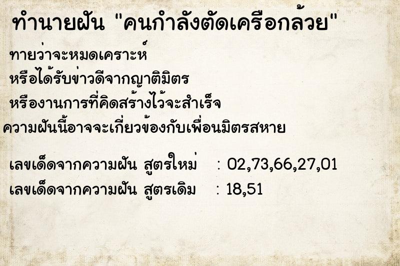 ทำนายฝันคนกำลังตัดเครือกล้วย ทำนายฝันทำนายฝันคนกำลังตัดเครือกล้วย