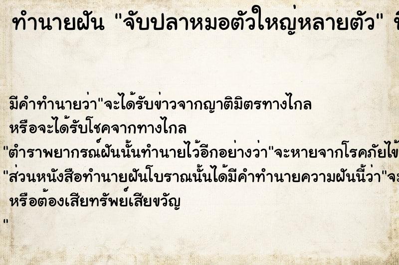 ทำนายฝัน จับปลาหมอตัวใหญ่หลายตัว ตำราโบราณ แม่นที่สุดในโลก