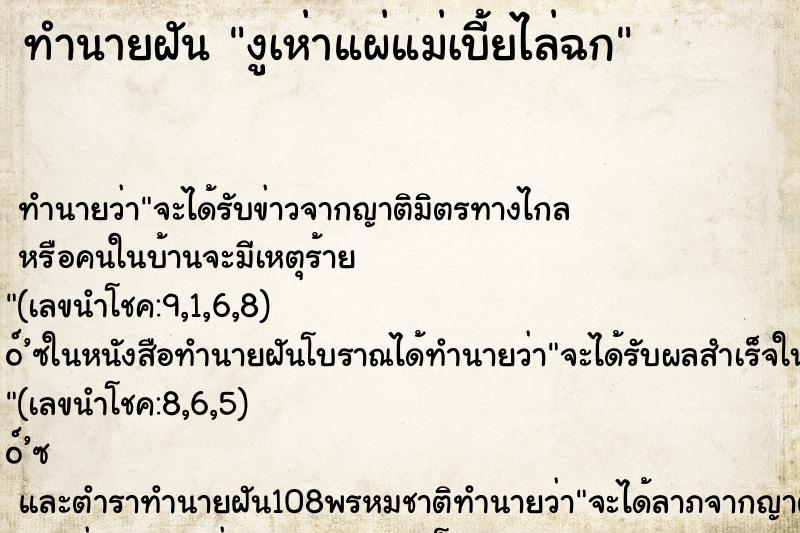 ทำนายฝัน งูเห่าแผ่แม่เบี้ยไล่ฉก ทำนายฝัน งูเห่าแผ่แม่เบี้ยไล่ฉก