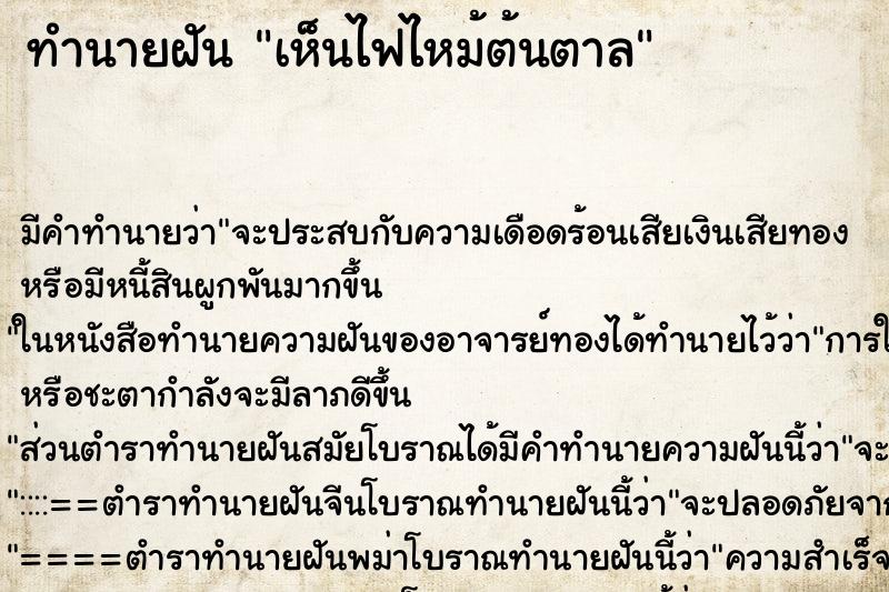 ทำนายฝัน เห็นไฟไหม้ต้นตาล ทำนายฝัน เห็นไฟไหม้ต้นตาล