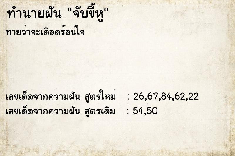 ทำนายฝันจับขี้หู ทำนายฝันทำนายฝันจับขี้หู