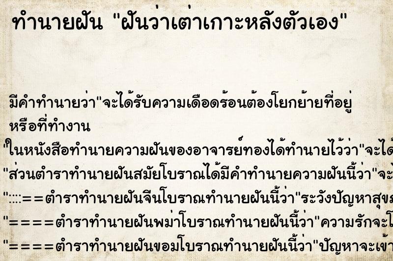 ทำนายฝันฝันว่าเต่าเกาะหลังตัวเอง ทำนายฝันทำนายฝันฝันว่าเต่าเกาะหลังตัวเอง