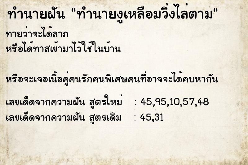 ทำนายฝันทำนายงูเหลือมวิ่งไล่ตาม ทำนายฝันทำนายฝันทำนายงูเหลือมวิ่งไล่ตาม
