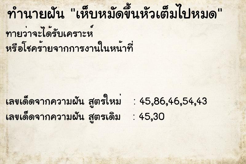 ทำนายฝันเห็บหมัดขึ้นหัวเต็มไปหมด ทำนายฝันทำนายฝันเห็บหมัดขึ้นหัวเต็มไปหมด