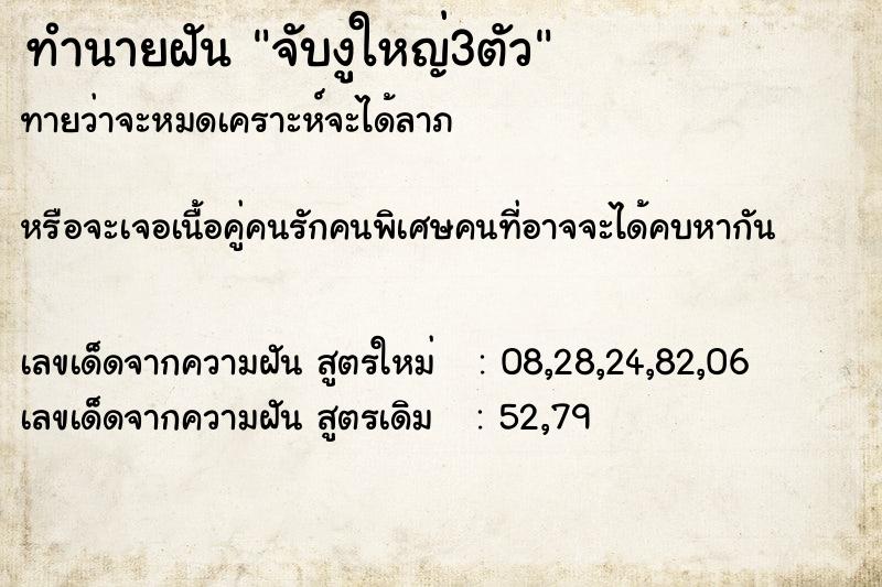 ทำนายฝันจับงูใหญ่3ตัว ทำนายฝันทำนายฝันจับงูใหญ่3ตัว