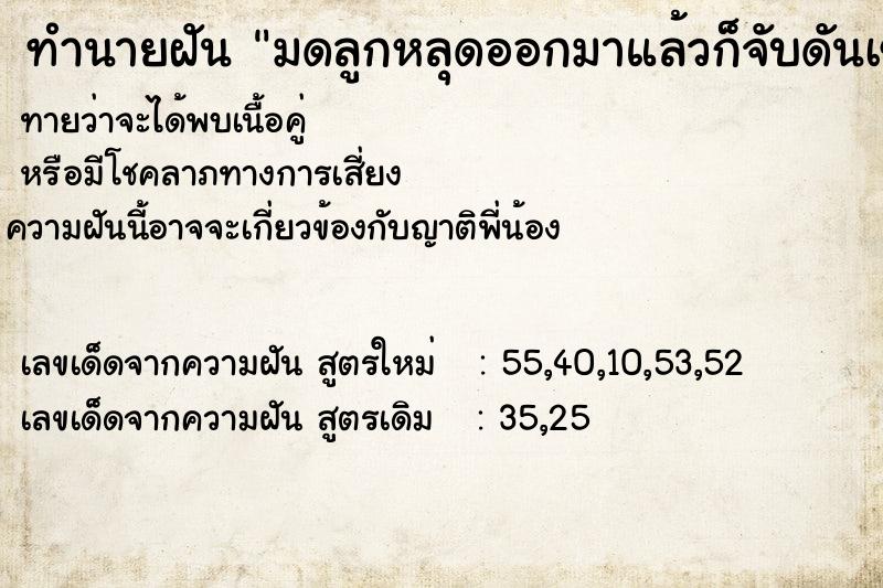 ทำนายฝันมดลูกหลุดออกมาแล้วก็จับดันเข้าที่เหมือนเดิม ทำนายฝันทำนายฝันมดลูกหลุดออกมาแล้วก็จับดันเข้าที่เหมือนเดิม