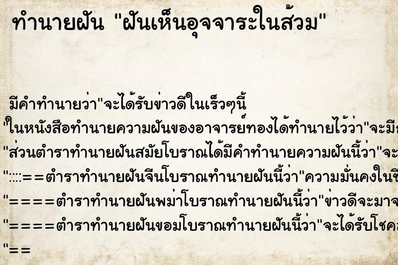 ทำนายฝันฝันเห็นอุจจาระในส้วม ทำนายฝันทำนายฝันฝันเห็นอุจจาระในส้วม