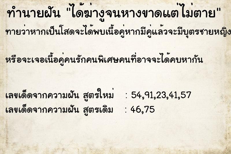 ทำนายฝันได้ฆ่างูจนหางขาดแต่ไม่ตาย ทำนายฝันทำนายฝันได้ฆ่างูจนหางขาดแต่ไม่ตาย