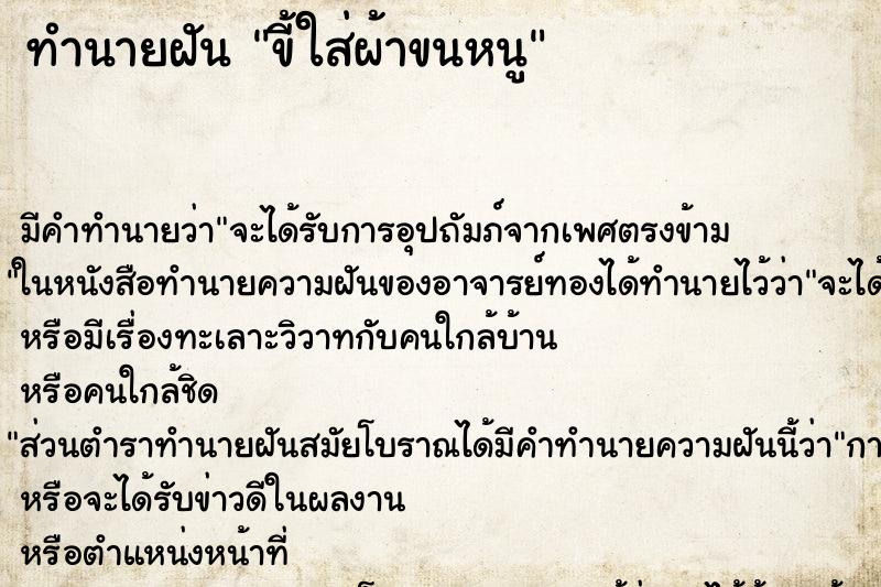 ทำนายฝัน ขี้ใส่ผ้าขนหนู ทำนายฝัน ขี้ใส่ผ้าขนหนู