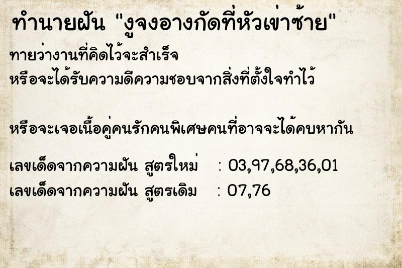 ทำนายฝันงูจงอางกัดที่หัวเข่าซ้าย ทำนายฝันทำนายฝันงูจงอางกัดที่หัวเข่าซ้าย