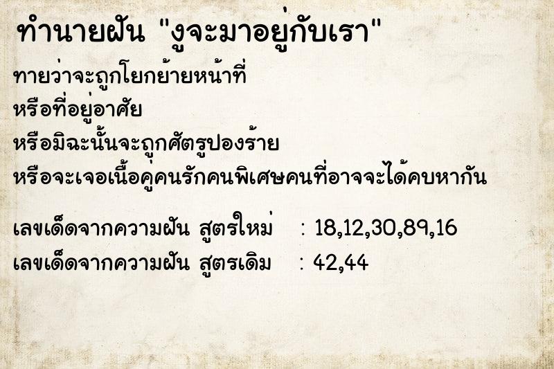 ทำนายฝันงูจะมาอยู่กับเรา ทำนายฝันทำนายฝันงูจะมาอยู่กับเรา