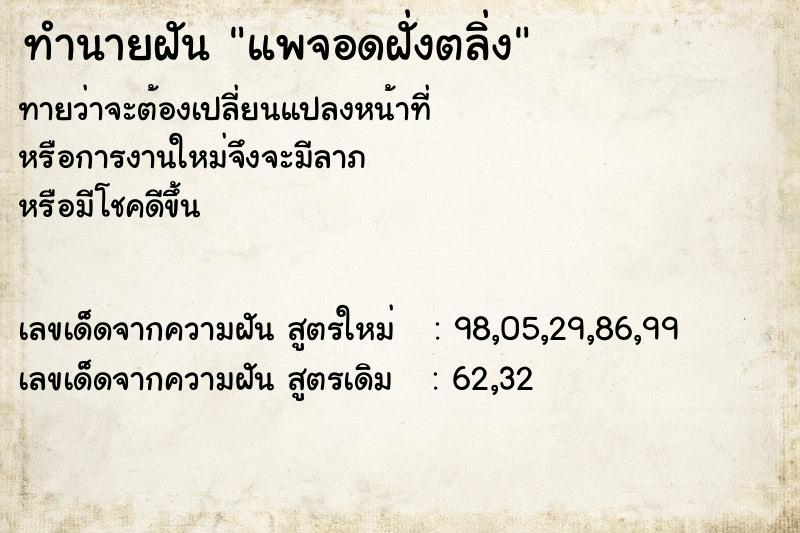 ทำนายฝันทำนายฝันแพจอดฝั่งตลิ่ง
