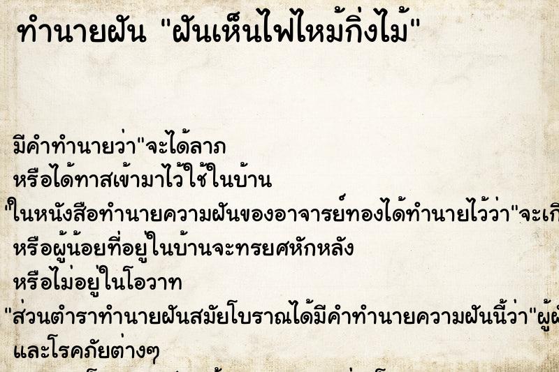 ทำนายฝันฝันเห็นไฟไหม้กิ่งไม้ ทำนายฝันทำนายฝันฝันเห็นไฟไหม้กิ่งไม้