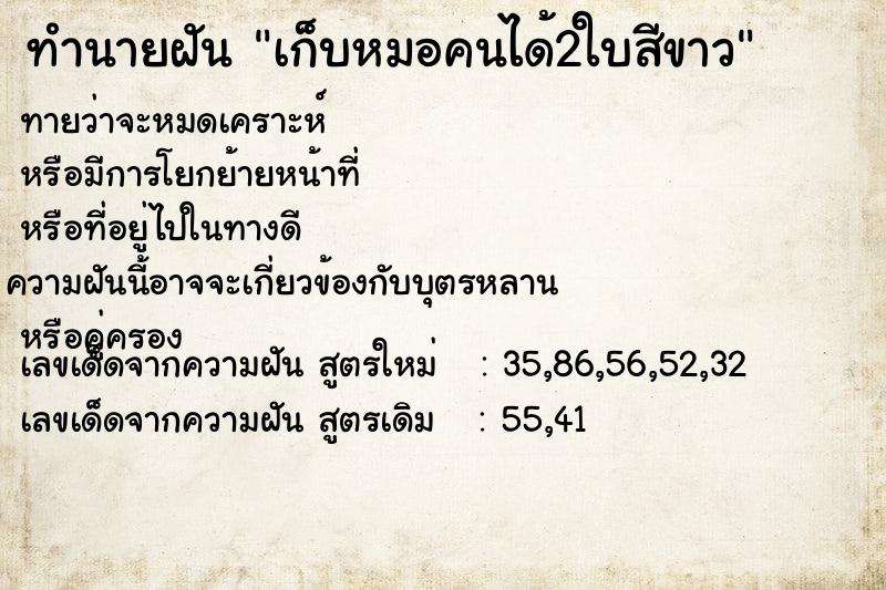 ทำนายฝันเก็บหมอคนได้2ใบสีขาว ทำนายฝันทำนายฝันเก็บหมอคนได้2ใบสีขาว