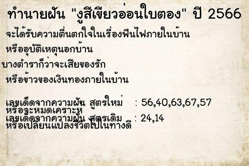 ทำนายฝัน งูสีเขียวอ่อนใบตอง ทำนายฝัน งูสีเขียวอ่อนใบตอง