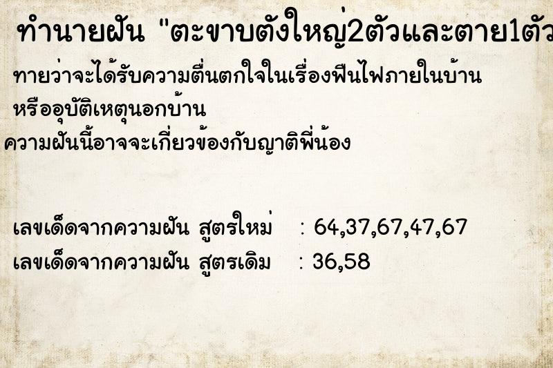 ทำนายฝันทำนายฝันตะขาบตังใหญ่2ตัวและตาย1ตัว