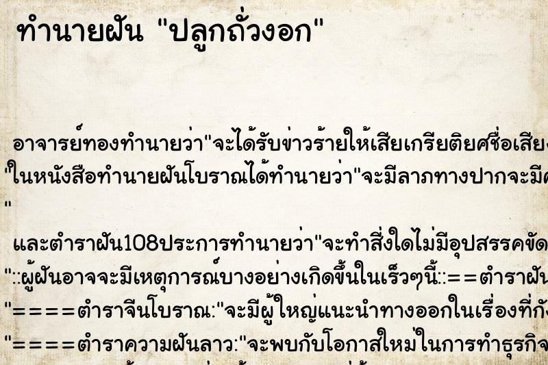 ทำนายฝัน ปลูกถั่วงอก